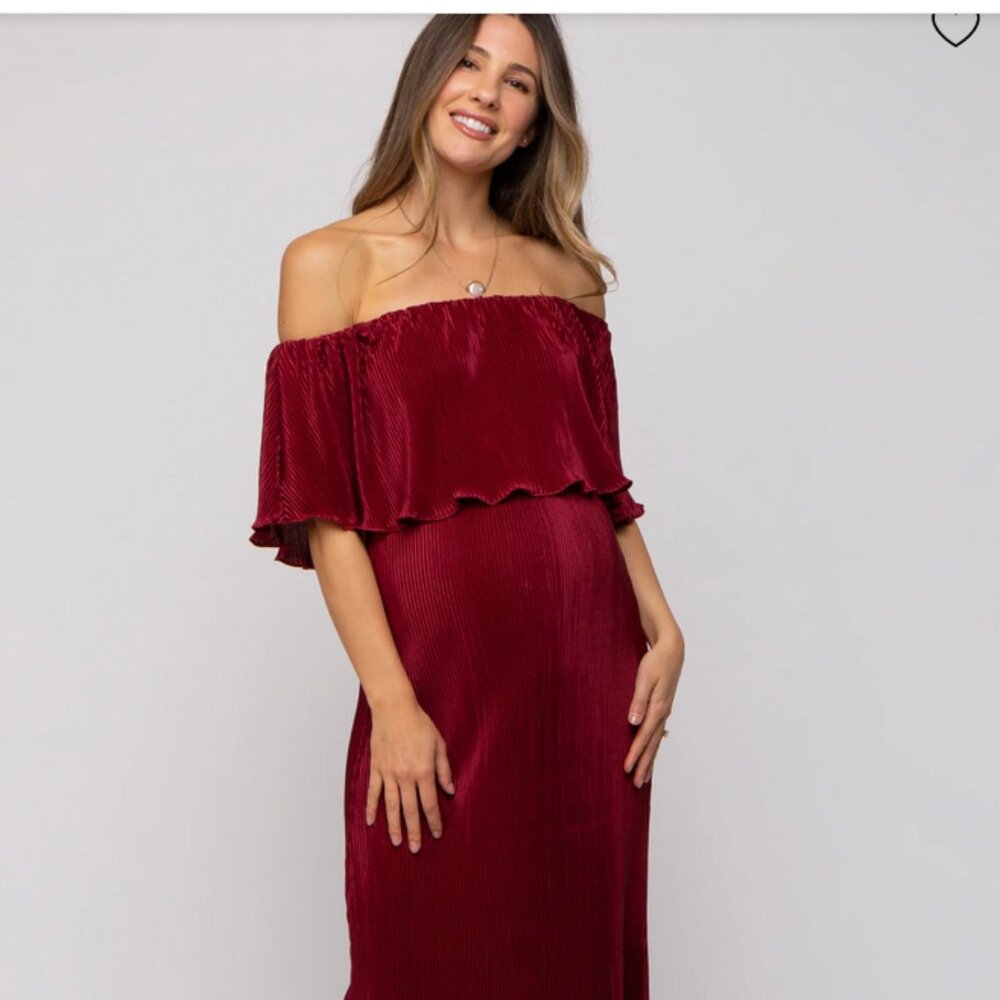 Pinkblush Red Burgundy Off Shoulder Maternity Maxi Dress Large